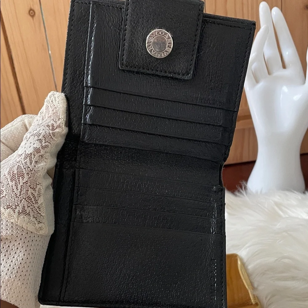 Bulgari Black Logo Canvas Compact 2 Way Snap Wallet-Unisex